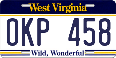 WV license plate OKP458