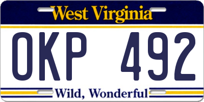 WV license plate OKP492