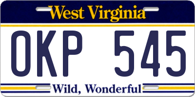 WV license plate OKP545