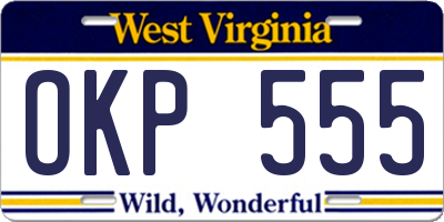 WV license plate OKP555