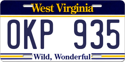 WV license plate OKP935