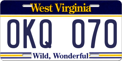 WV license plate OKQ070