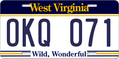 WV license plate OKQ071