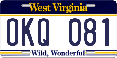 WV license plate OKQ081
