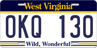 WV license plate OKQ130