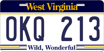 WV license plate OKQ213