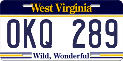 WV license plate OKQ289