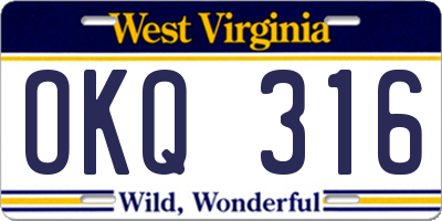 WV license plate OKQ316
