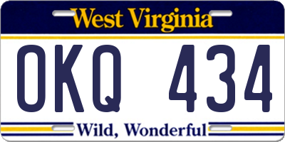 WV license plate OKQ434