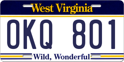 WV license plate OKQ801
