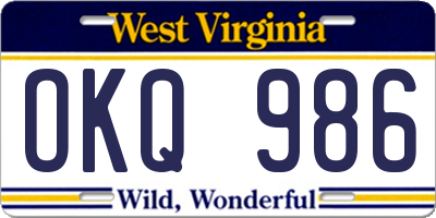 WV license plate OKQ986
