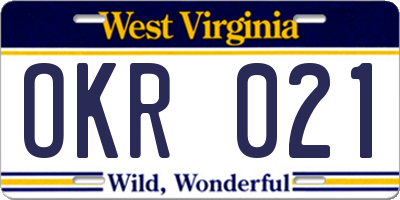 WV license plate OKR021