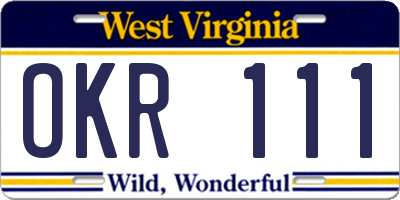 WV license plate OKR111