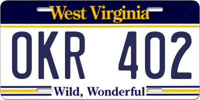 WV license plate OKR402