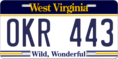 WV license plate OKR443