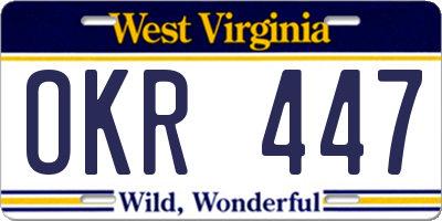 WV license plate OKR447