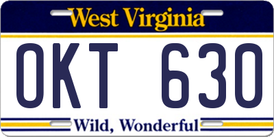 WV license plate OKT630