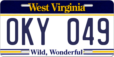 WV license plate OKY049