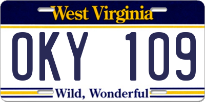 WV license plate OKY109