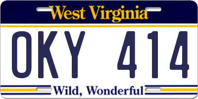 WV license plate OKY414