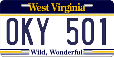 WV license plate OKY501