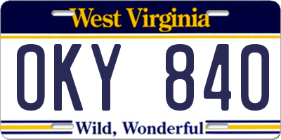 WV license plate OKY840