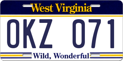 WV license plate OKZ071