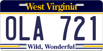 WV license plate OLA721