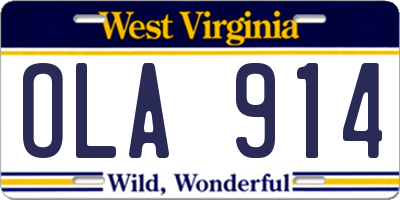 WV license plate OLA914