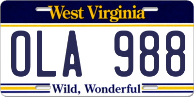 WV license plate OLA988
