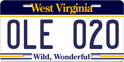 WV license plate OLE020