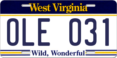 WV license plate OLE031