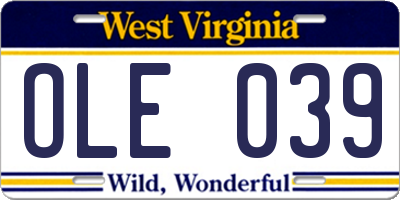 WV license plate OLE039
