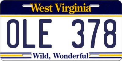WV license plate OLE378