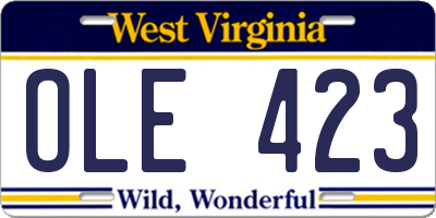 WV license plate OLE423