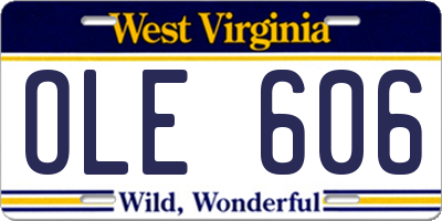 WV license plate OLE606