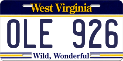 WV license plate OLE926