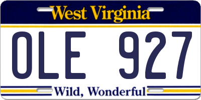 WV license plate OLE927