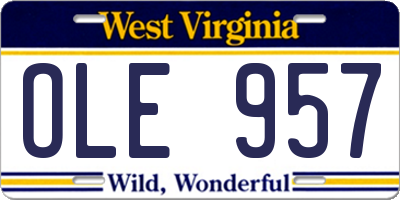WV license plate OLE957