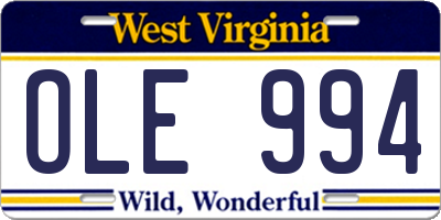 WV license plate OLE994