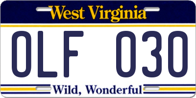 WV license plate OLF030