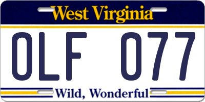 WV license plate OLF077