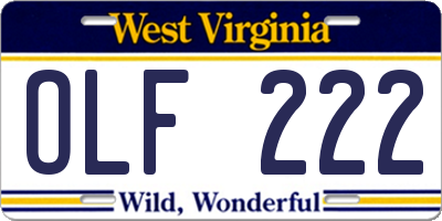 WV license plate OLF222