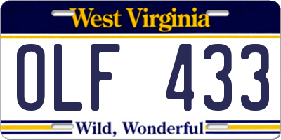 WV license plate OLF433