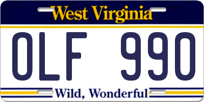 WV license plate OLF990