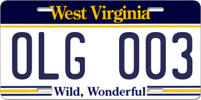 WV license plate OLG003