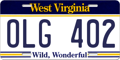 WV license plate OLG402