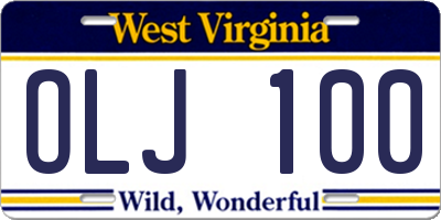 WV license plate OLJ100