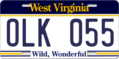 WV license plate OLK055