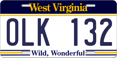 WV license plate OLK132
